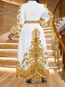 Fleurora Váy dài tay họa tiết hoa thanh lịch cỡ lớn cho nữ - Nhiều màu - Xem 3