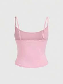 ROMWE Kawaii Áo hai dây gợi cảm kiểu cổ điển Y2K với họa tiết biểu tượng cảm xúc dễ thương dành cho nữ. - Hồng - Xem 2