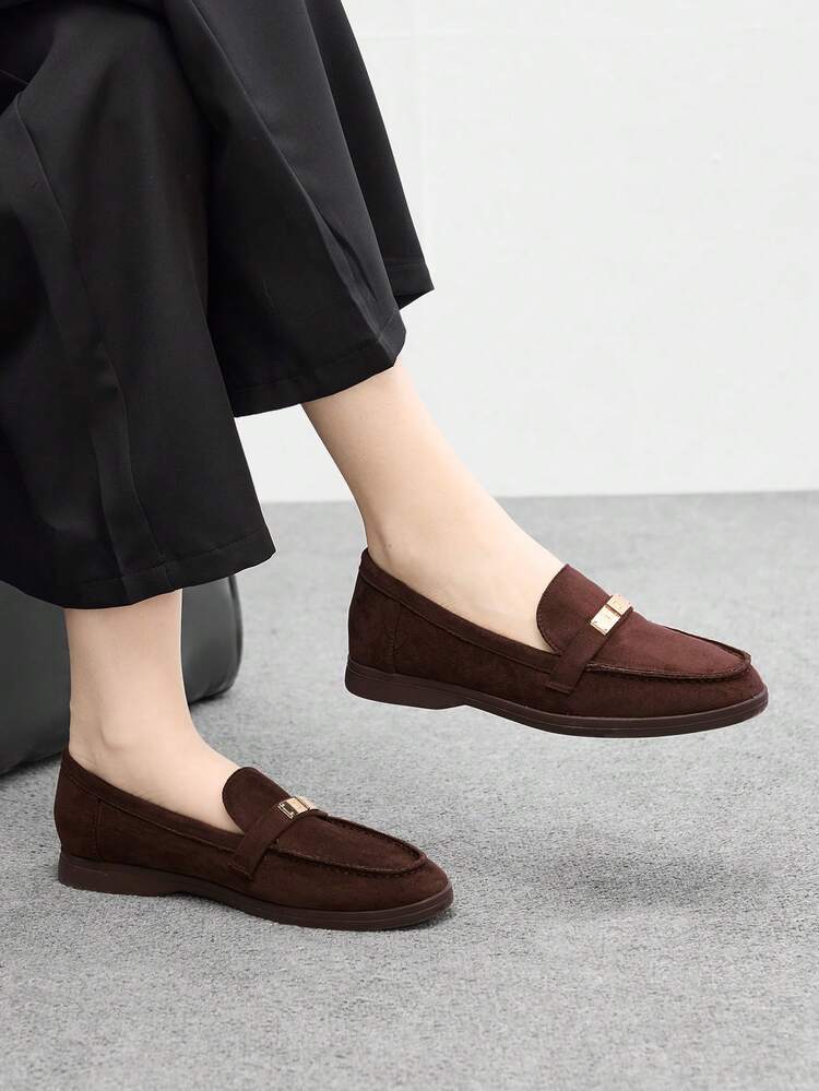 CUCCOO BIZCHIC Women's Fashion Coffee Suede Metal Buckle Comfortable Casual Loafers, Suitable For Outdoor, Shopping, Work, Daily Wear For Christmas Valentine's Day Spring Shoes
