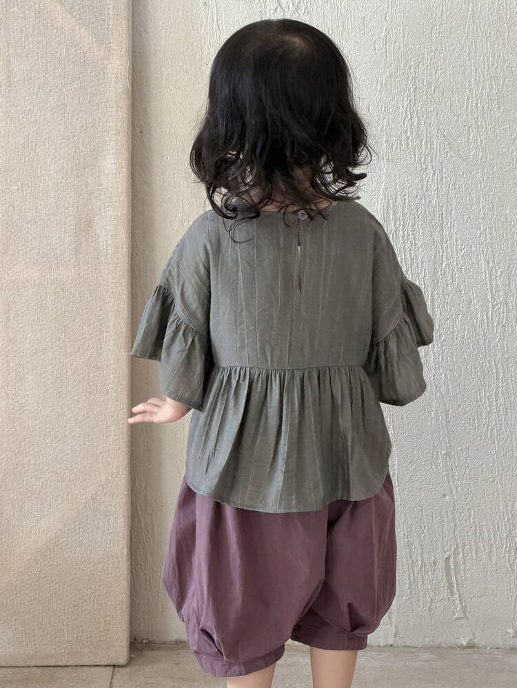 Toddler Girls' Casual Ruffle Trim Round Neck Top
