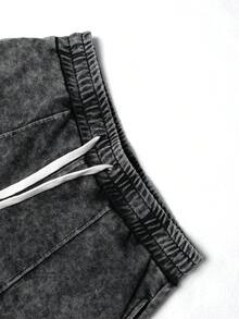 男士字母印花抽绳阔腿休闲运动裤，PAVTROS，Y2k，狂欢节，街头服饰，复古，度假，我爱我的男朋友，情人节 - 黑色 - 查看 5