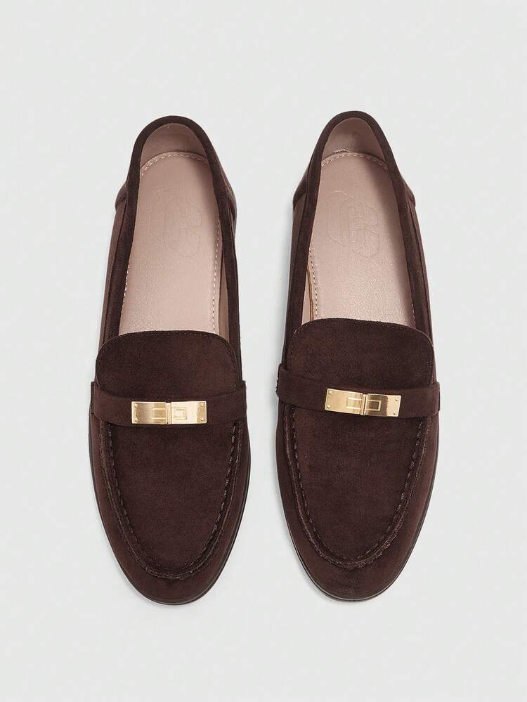 CUCCOO BIZCHIC Women's Fashion Coffee Suede Metal Buckle Comfortable Casual Loafers, Suitable For Outdoor, Shopping, Work, Daily Wear For Christmas Valentine's Day Spring Shoes