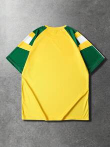 ROMWE MEN Prep Spring/Summer Casual Graphic Men'S Casual Sports T-Shirt, Brazil Sports Contrast Color Patchwork Short Sleeve Tee - Yellow - View 4