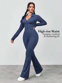 Flexra Women's Casual Commuter Slim Fit Denim Jumpsuit - Blue - View 5