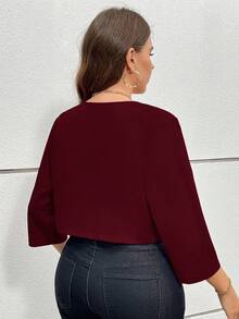 SHEIN Essnce 大码女式秋季镂空服装感恩节商务休闲秋冬新款时尚优雅通勤办公纯色红色七分袖西装外套 - 玫瑰紅 - 查看 3