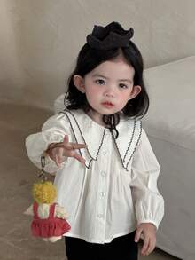 DAZY 女童休闲翻领长袖衬衫，春秋季 - 白色 - 查看 6