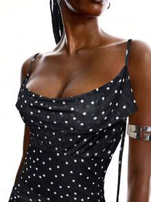 LYSMO Váy ngủ chấm bi hở chân hở vai thời trang xuân/hè cho nữ - màu đen - Xem 3