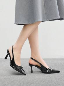 CUCCOO BIZCHIC Women's Pointed Toe Buckle Design Fashionable High Heels, Versatile For Daily Wear For Christmas - Black - View 3