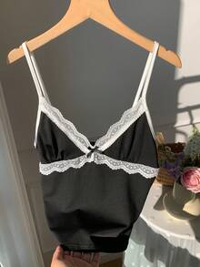 SHEIN EZwear Summer Casual Black Lace Women's Tank Top Sexy - Black - View 4