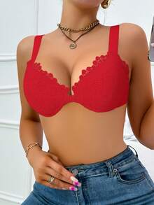 DesireSculpt 1 Áo ngực ren đen gợi cảm cài móc phía trước, nâng đỡ, có gọng điều chỉnh được - Đỏ - Xem 3