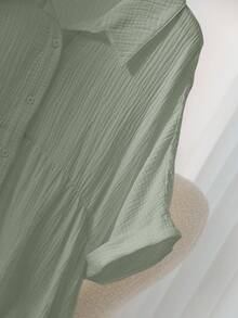 CosyJoli Camisa tipo cárdigan de manga dolman para tallas grandes - verde menta - Ver 3