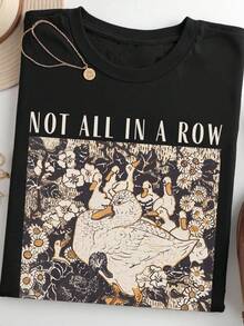 SHEIN LUNE 女士休闲印花圆领短袖T恤 - 黑色 - 查看 1