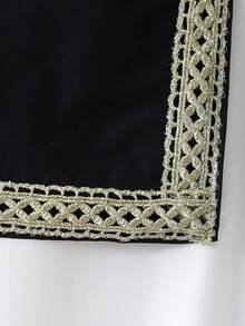 Vacaura 2pcs/Set Tween Boy Middle Eastern Robe White Shirt With Half-Open Collar & Black Vest With Gold Trim Pattern - Black and White - View 8