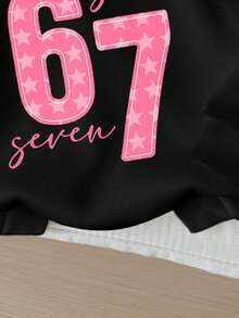 Attitoon Sweat-shirt imprimé avec le numéro 67 et des graphiques de lettres, convient pour l'automne/l'hiver, les activités extérieures, le streetwear, l'aéroport, le chic, la rentrée scolaire - Multicolore - Voir 6