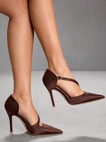 CUCCOO SZL 女士尖头搭扣设计时尚高跟鞋，适合日常穿着 - 咖啡棕 - 查看 3