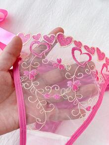 Süße und niedliche Herz-Stickerei Schleifen-Slip für Frauen - Pink - Übersicht 7