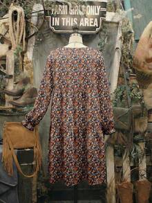 EMERY ROSE Casual Minimalist Ditsy Floral Pattern Loose Fit Round Neck Plus Size Dress, Suitable For Autumn/Winter - Multicolor - View 2