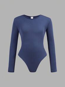 3件套少女休闲家居服基本款简约圆领长袖连体衣套装，高弹保暖罗纹针织纯色连体衣，黑/白/藏青色可选，适合休闲和运动穿着 - 彩色 - 查看 3