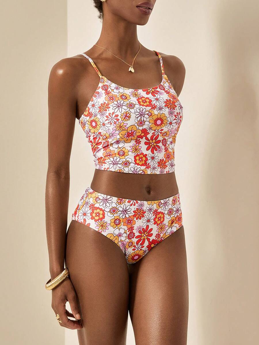 Écloséra Bộ đồ bơi tankini họa tiết hoa nhiều màu sắc thời trang đi biển mùa hè cho nữ 2 món - Nhiều màu - Xem 1