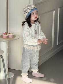 DAZY 女婴休闲兔子印花荷叶边卫衣，秋季