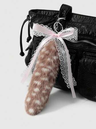 J-Fashion 1 Accessorio portachiavi/pendente per borsa in stile Y2K retrò, dolce e cool, personalizzato, di alta qualità, in pelliccia sintetica multicolore a gradiente con stampa orizzontale leopardata, a forma di coda di volpe, adatto per ragazze e donne per uso quotidiano e regali per le vacanze, colore casuale