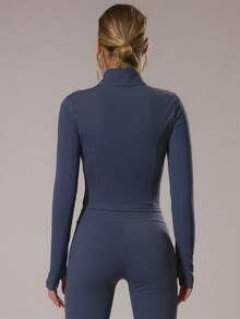 Musera Sport Áo khoác thể thao cổ cao dáng suông, khóa kéo, chất liệu BBL, thích hợp cho tập luyện mùa đông, thể thao, tập gym, tập luyện, khám phá. - Màu xanh hải quân - Xem 4