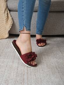 Sandalias Suela Gruesa y Adornos de Moda Para Dama - Wine - Ver 2