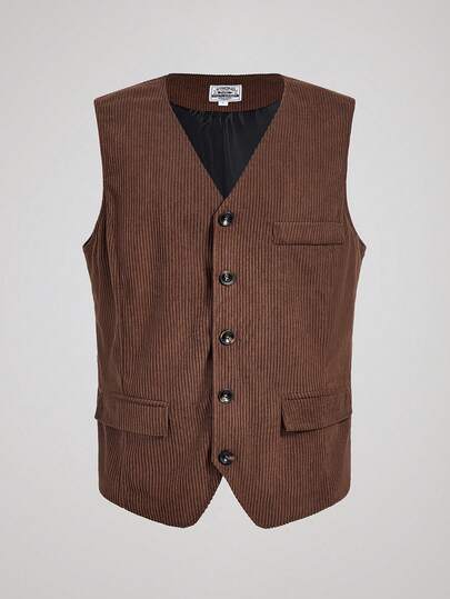 Officeau Men's Solid Color Suit Vest, Fake Pocket Fashion Minimalist Style, Business Casual Spring To Summer