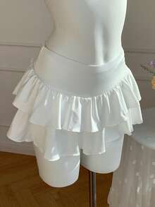 Comfortcana 女士双层荷叶边下摆 A 字裙