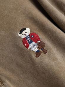 CosyJoli Plus Size Casual Bear Embroidered Polo Collar Loose Fit Long Sleeve T-Shirt