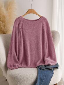 CosyJoli Áo len chui đầu tay raglan màu hồng đính sequin cỡ lớn cho nữ vào mùa thu/đông - Hồng - Xem 1