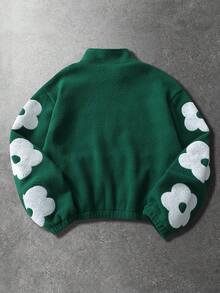 ROMWE MEN Unisex Floral Embroidered Thermal Lined Jacket, Autumn/Winter - Green - View 2