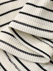 DAZY 2件套女婴条纹方领长袖荷叶边上衣和裤子套装 幼儿女童服装 - 灰色 - 查看 3