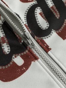 Manfinity EMRG Men's Minimalist Printed Hooded Long Sleeve Sweatshirt Sweatshirt Zip Up Hoodie Men S Letter Graphic Print Zip Up Hoodie Graphic Zip Ups Men S Street Wear Zip Up Graphic Print Hoodie - Multicolor - View 5