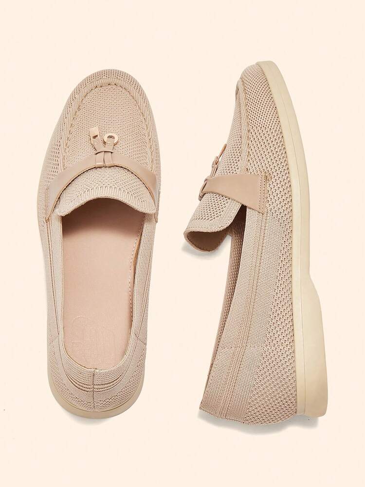 CUCCOO BASICS Women's Fashion Khaki Knit Fabric Comfortable Casual Loafers, Suitable For Commuting, Outdoor, Shopping, Work, Daily Wear For Christmas