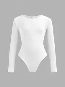 3件套少女休闲家居服基本款简约圆领长袖连体衣套装，高弹保暖罗纹针织纯色连体衣，黑/白/藏青色可选，适合休闲和运动穿着 - 彩色 - 查看 4