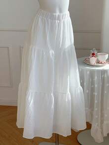 SHEIN EZwear High Waist Ruffle Hem Skirt - White - View 3