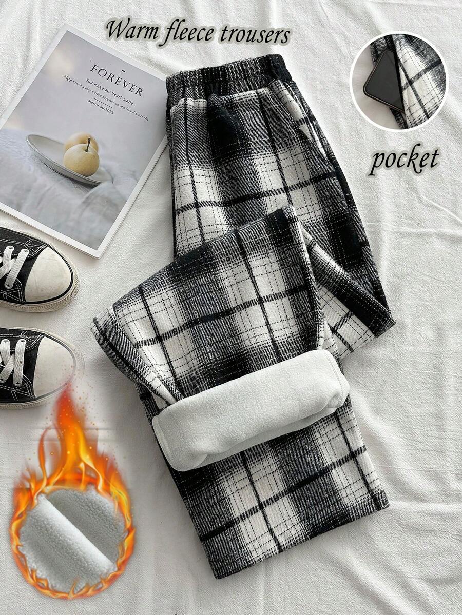 Franclia 日常百搭舒适休闲黑杏格子女秋冬保暖内衬加厚冬裤女冬裤女圣诞保暖内衬长裤 - 彩色 - 查看 1