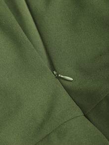 Sweetra 春夏针织褶皱方领金属扣装饰下摆褶裥优雅通勤女短裙 - 綠色 - 查看 4