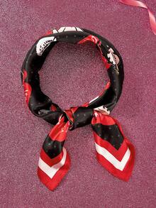 Betty Boop x SHEIN Fashion Lady Black Smooth Soft Square Scarf, Suitable For Gifts Outdoor Travel Photography Style Matching,Gift Ideas,Party,Holiday,Valentine's Day - Multicolor - View 7