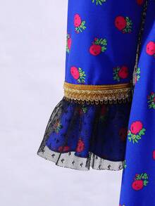 Tween Girls' Elegant Blue Floral Dress - Blue - View 4