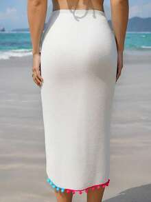 Swim Vcay 女士度假沙滩系带罩衫及半身裙套装 - 白色 - 查看 2