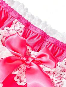 Lace Trim, Satin, Bow, Backless, Crossdressing, LGBTQ, Cosplay, Men's Sexy Lingerie - Multicolor - View 5