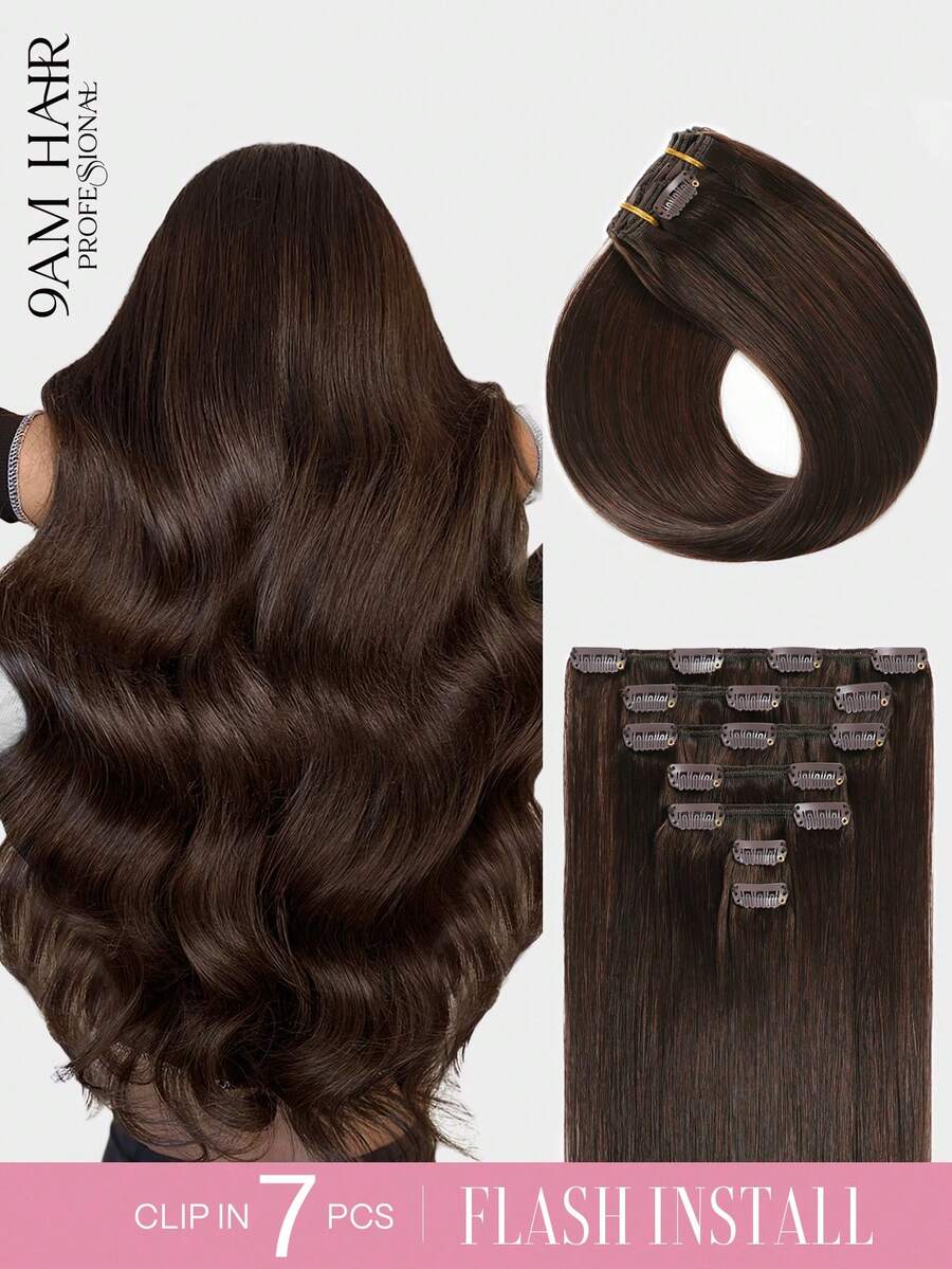 7PCS With16Clips Straight Clip In Hair Extensions Real Human Hair Natural Virgin Human Hair Extensions Double Weft Clip Ins For Women Daily Use Easy To Wear Clip Ins Hair Extensions