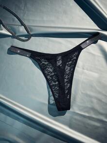 MidnightGlam 1件加大码性感蕾丝亮片丁字裤 - 黑色 - 查看 6