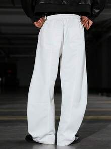 Manfinity EMRG 男士休闲热销新款白色拼接裤，INS风，弧形裤腿设计，适合所有季节和日常穿着，休闲长裤，拍照必备，送给男友/老公的绝佳礼物，男士休闲，Y2K风格 - 白色 - 查看 2