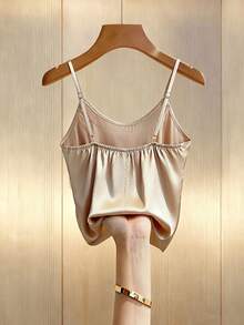 Franclia Blusa casual de mujer con cuello redondo y sin mangas, con decoración de cuentas de burbuja, diseño de tirantes ajustables, silueta versátil para uso diario - Albaricoque - Ver 2
