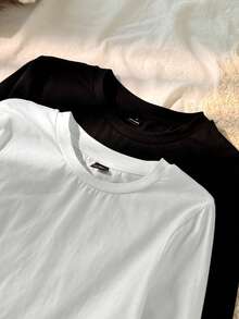 Tseoso 2件黑白休闲长袖修身长T恤套装，适合秋冬季