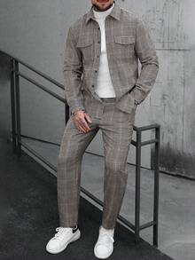Manfinity CasualCool Bộ áo sơ mi và quần kẻ caro cổ điển dành cho nam, bộ đồ 2 mảnh nam, bộ vest kẻ caro nam, bộ vest 2 mảnh nam, bộ vest vải lanh màu xám dành cho nam. Thích hợp cho phong cách cổ điển, mặc hàng ngày, đi chơi cuối tuần, hoạt động ngoài trời, du lịch, môi trường làm việc thoải mái hoặc các dịp bán trang trọng, quà tặng cho bạn trai/chồng, quà kỷ niệm/sinh nhật, quà Giáng sinh, năm mới, đám cưới. - Nhiều màu - Xem 1