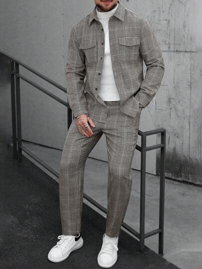 Manfinity CasualCool 男士复古格子衬衫和裤子套装